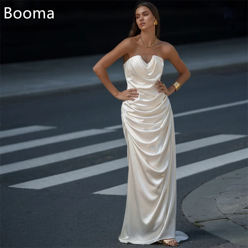 

Booma Simple Strapless Mermaid Wedding Dresses Corset Sleeveless Pleat Satin Elegant Brides Gown Custom Made 2025