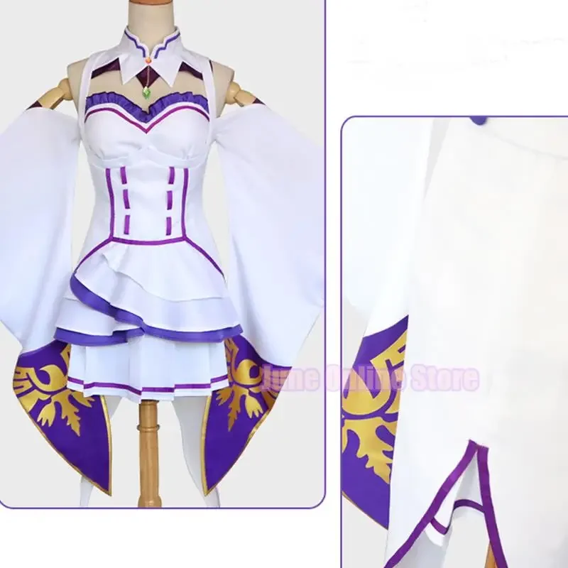 مجموعات زي أنيمي تأثيري مع شعر مستعار للنساء ، فستان إميليا تأثيري ، عباءة الحزب والشعر المستعار