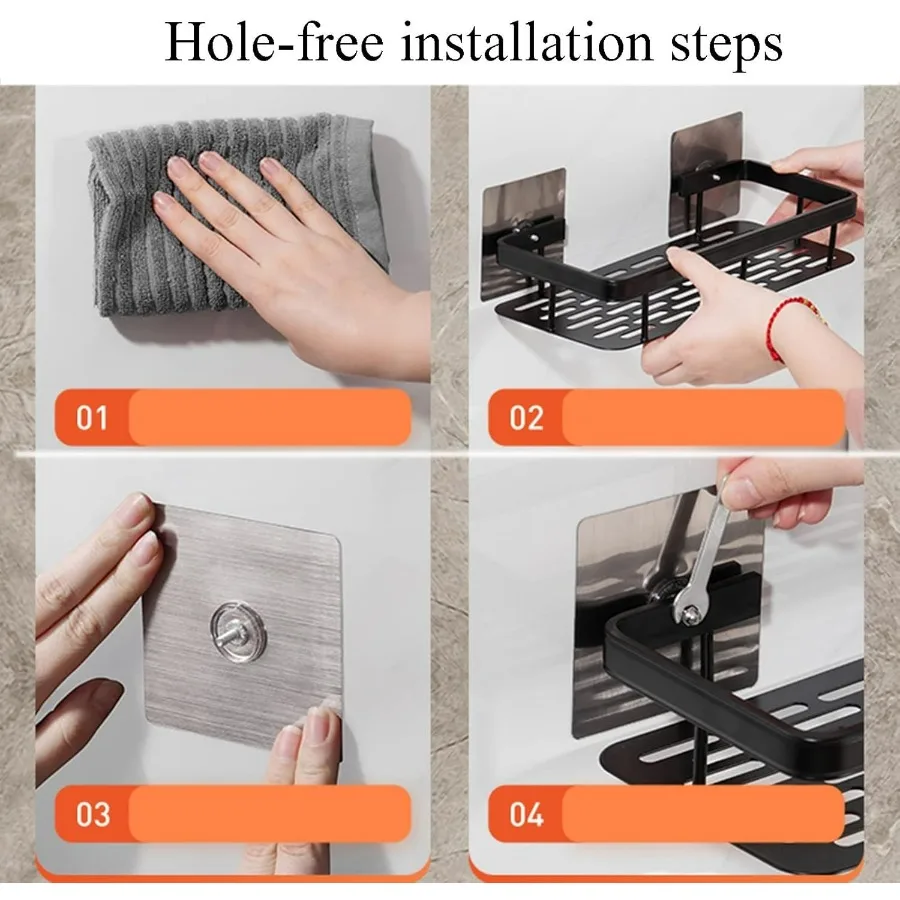 منظم دش مثبت على الحائط مع قاعدة لاصقة للحمام والمرحاض، حامل شامبو من الألومنيوم مكون من 3 طبقات، تصميم مضاد للصدأ بدون حفر #3