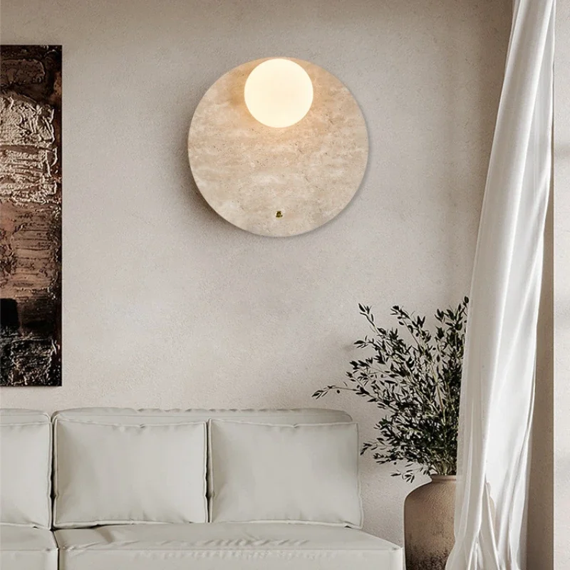 

Wabi-sabi LED Natural Stone Wall Lamp Bedroom Retro Art Wall Light Indoor Homestays Corridor Living Room Background Lighting