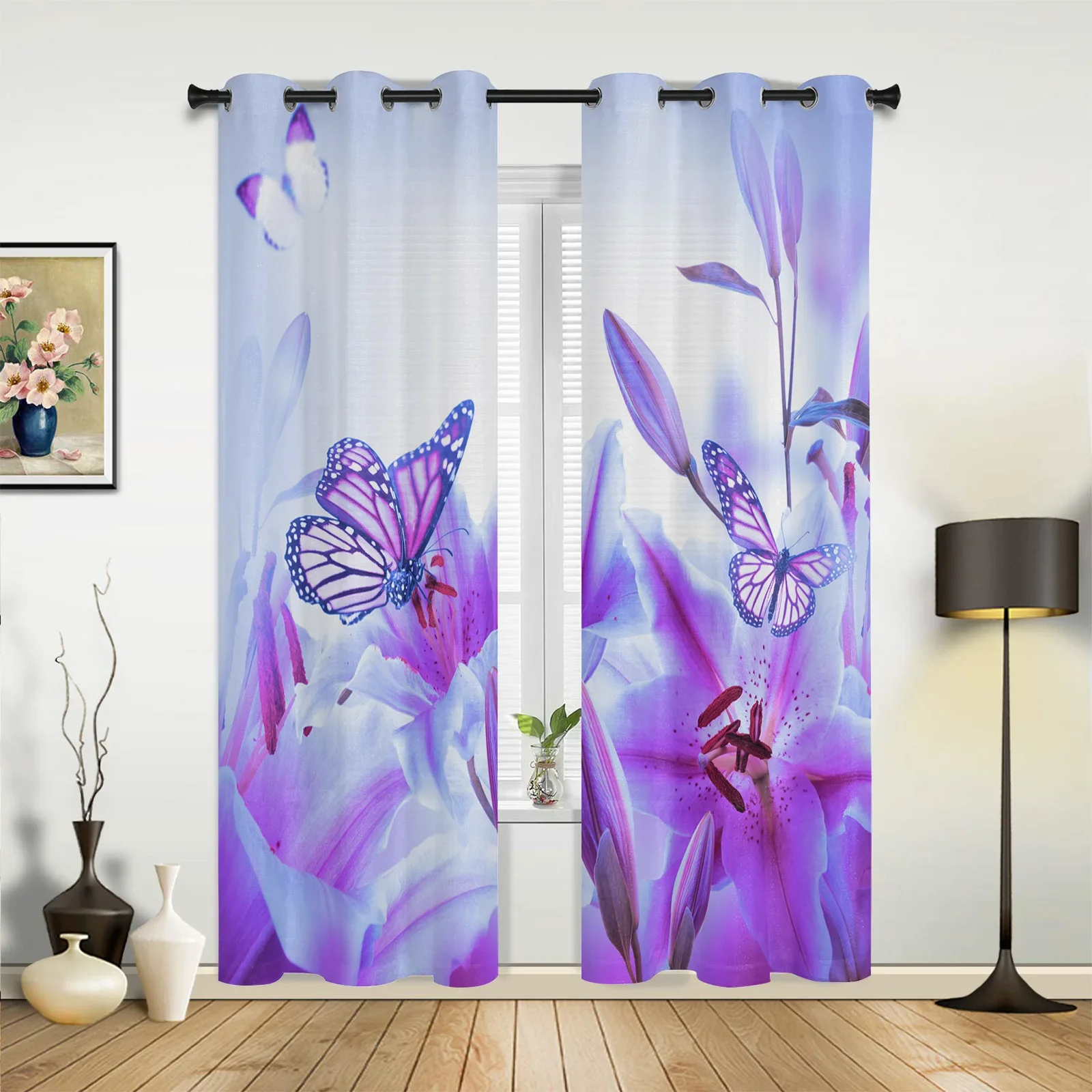 Modern Curtains Purple Butterfly Flower Baby Room Bedroom Creative Window Curtains Kitchen Living Room Terrace Valance Curtains