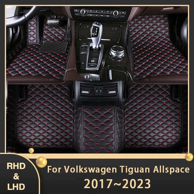 

Автомобильные коврики для VW Volkswagen Tiguan Allspace Tiguan 2017 ~ 2023, 7 сидений, под заказ, автомобильные подставки для ног, кожаный ковер, аксессуары для интерьера