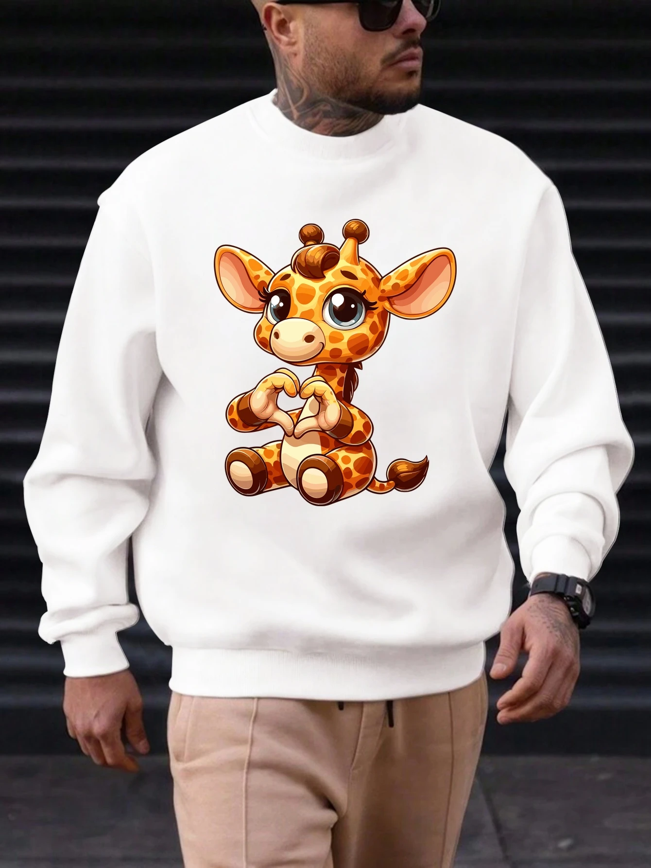 

2025 New Men's Cotton Sweatshirt Giraffe Pattern Printing Round Neck Fashion Casual High Quality Daily Top Clothing