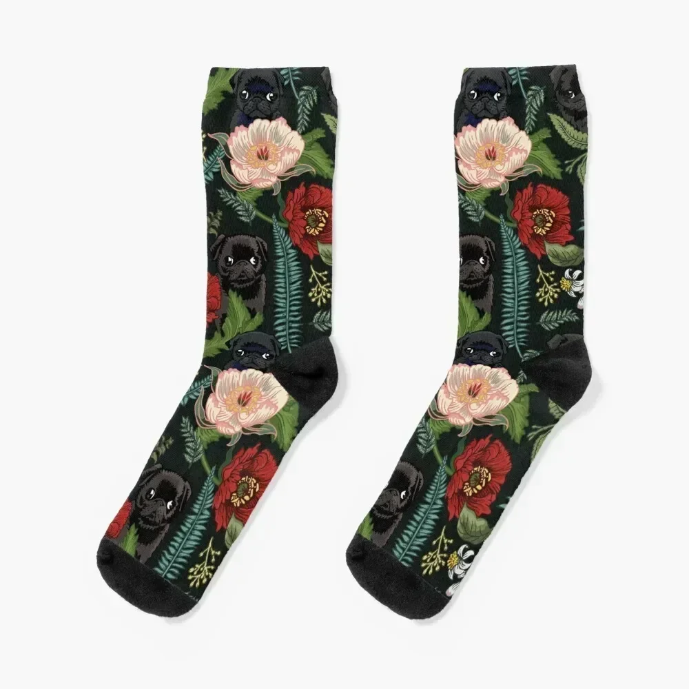 

Botanical and Black Pugs Socks Stockings Climbing sports stockings cartoon Men's Socks Women's