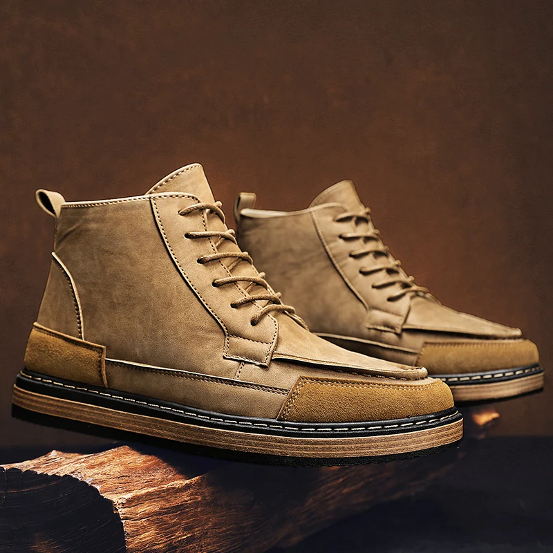 

Trend Men's Casual Leather Shoes 2023 New Shoes for Men High-top Black Casual Male Sneakers Platform Ankle Boots Tenis Masculino