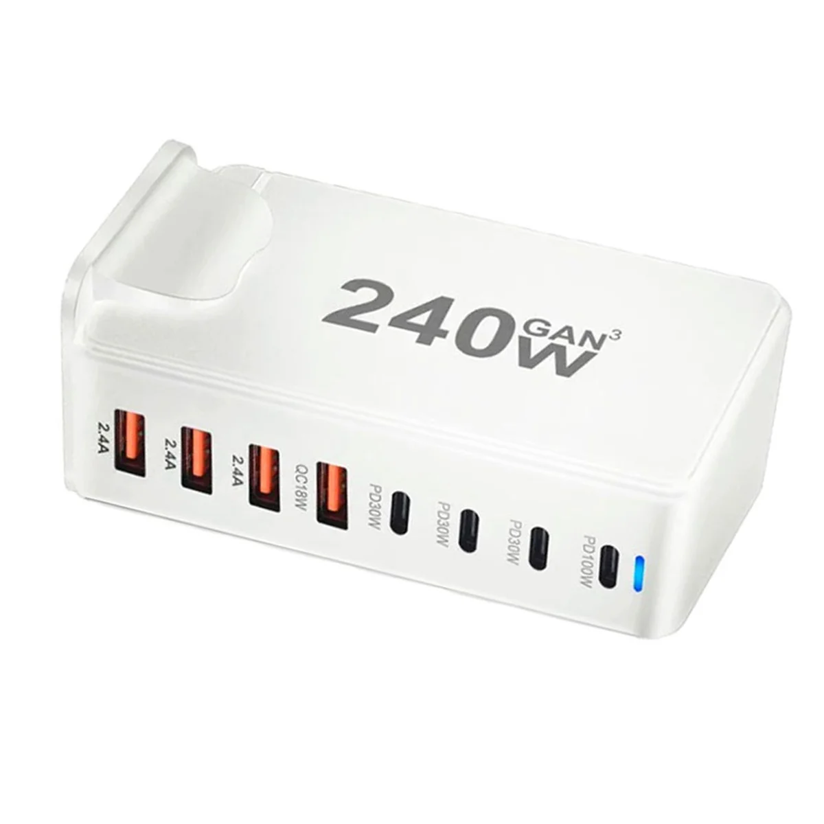 240 W USB-C 8-portowa ładowarka PD GaN PD3.0 QC3.0 Szybkie ładowanie do MacBook Pro/Air iPad iPhone 15 14 13 Pro Max Biała (UE)