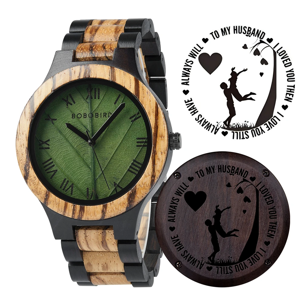 BOBO BIRD Engraved Watches | Men\'s Wathes | Wooden Watch | Leaf Dial Design | Gift Box Packed| Customized Drop Shipping