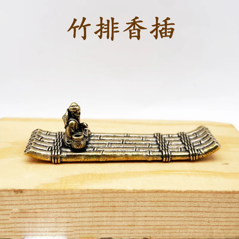 Bamboo Raft Copper Holder Solo Fishing Cold River Snow Ornament Incense Ceremony DIY Fish Tank