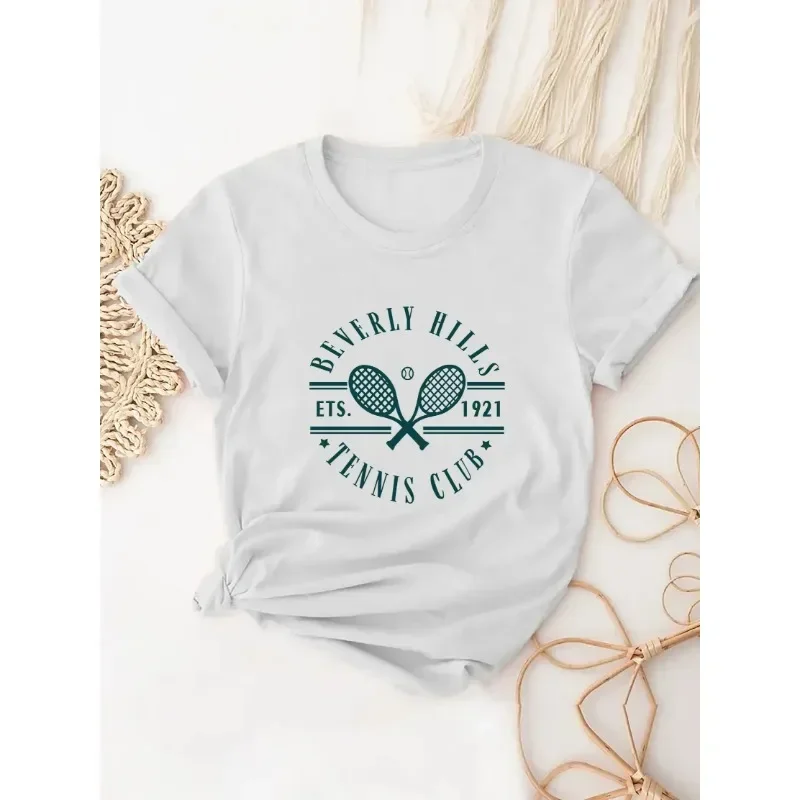 Badminton Racket Printed T-shirt Short Sleeved Fashionable Summer Trend Modern Clothing Printed Womens Clothing Pattern T-shirt