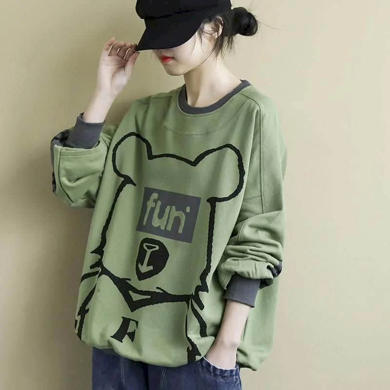 Printed T-shirts for Women Autumn Harajuku Tees Vintage Oversized Hoodies Casual Korean Style Long Sleeve O-neck Women Clothing