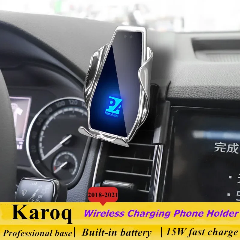 

2018-2021 For Skoda Karop Mobile Phone Holder Wireless Charger Car Mount Navigation Bracket GPS Support 360 Rotating