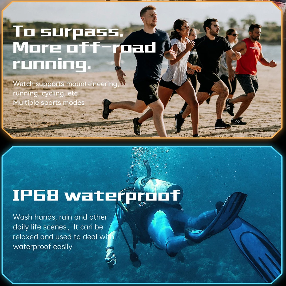 PG666 1.39 "شاشة HD IPS شاشة في الهواء الطلق وعرة ساعة ذكية بلوتوث دعوة جهاز تعقب للياقة البدنية AI صوت IP68 Waterperoof Smartwatch