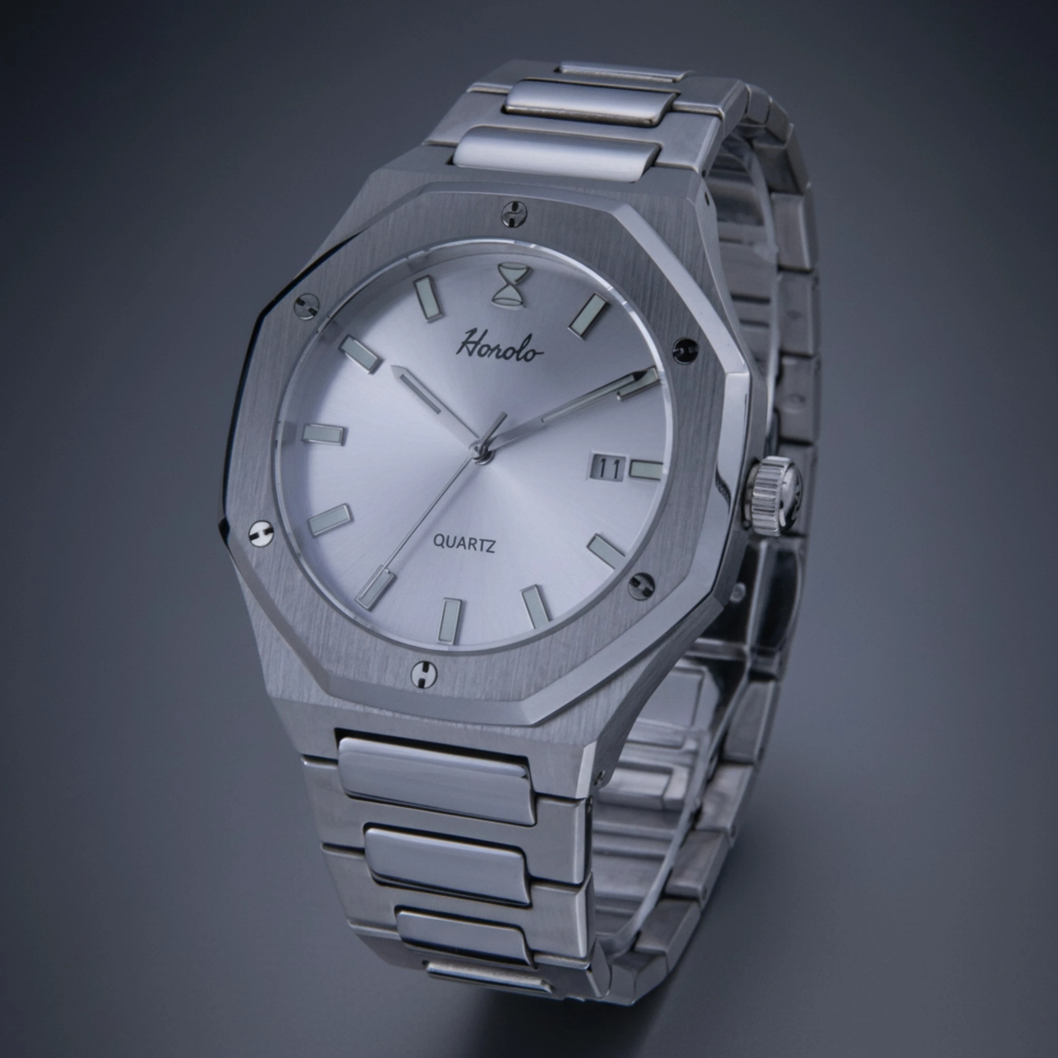 Horolo Zwitsers quartz uurwerk Ronda 515 herenhorloge roestvrij staal 316L superlichtgevend C3 waterbestendig 5ATM