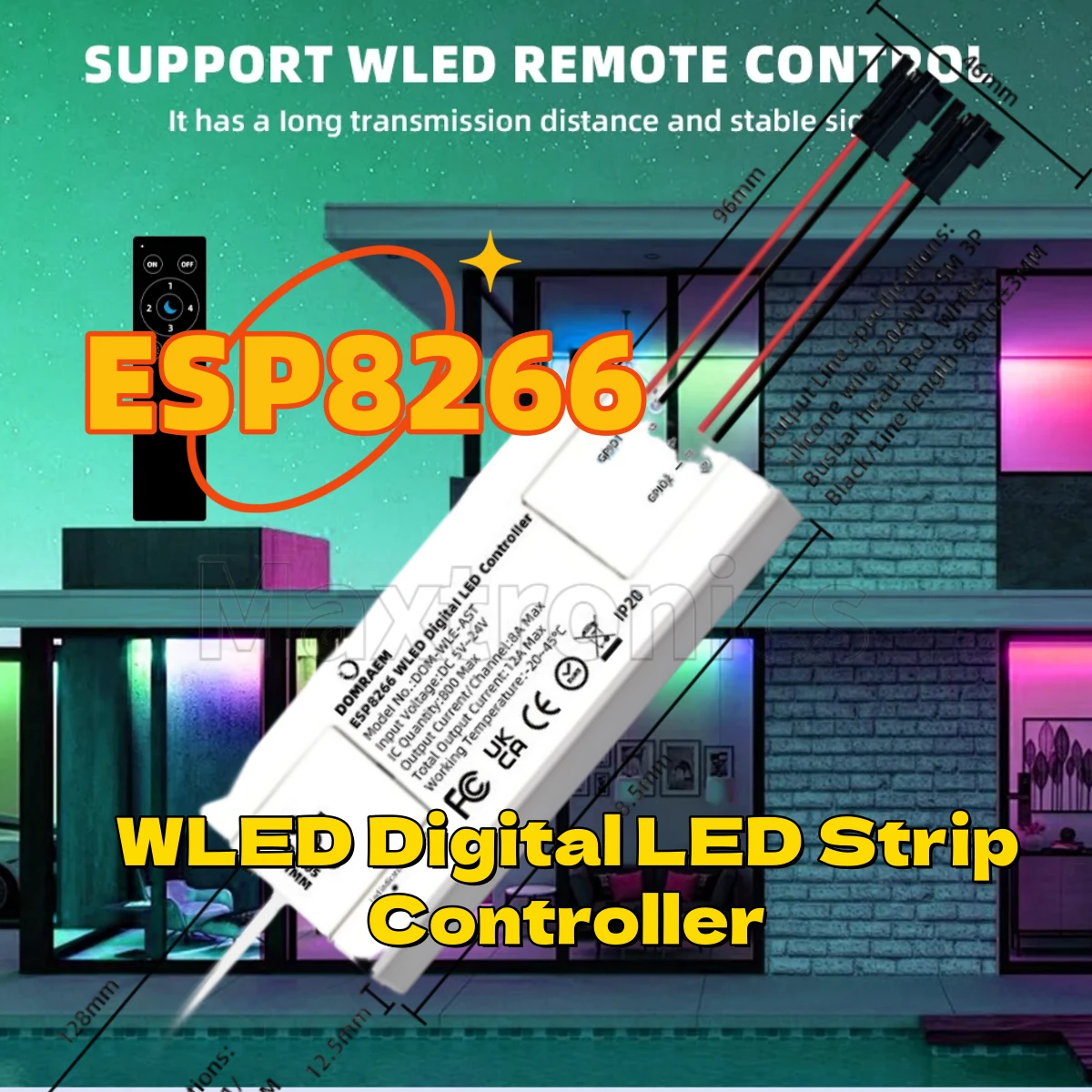 

HOT ESP8266 WLED Digital LED Strip Controller Drives 800 ICs, Supports WS2811/WS2814/SK19703etc Ultra-Thin 2CH 12AMax Output