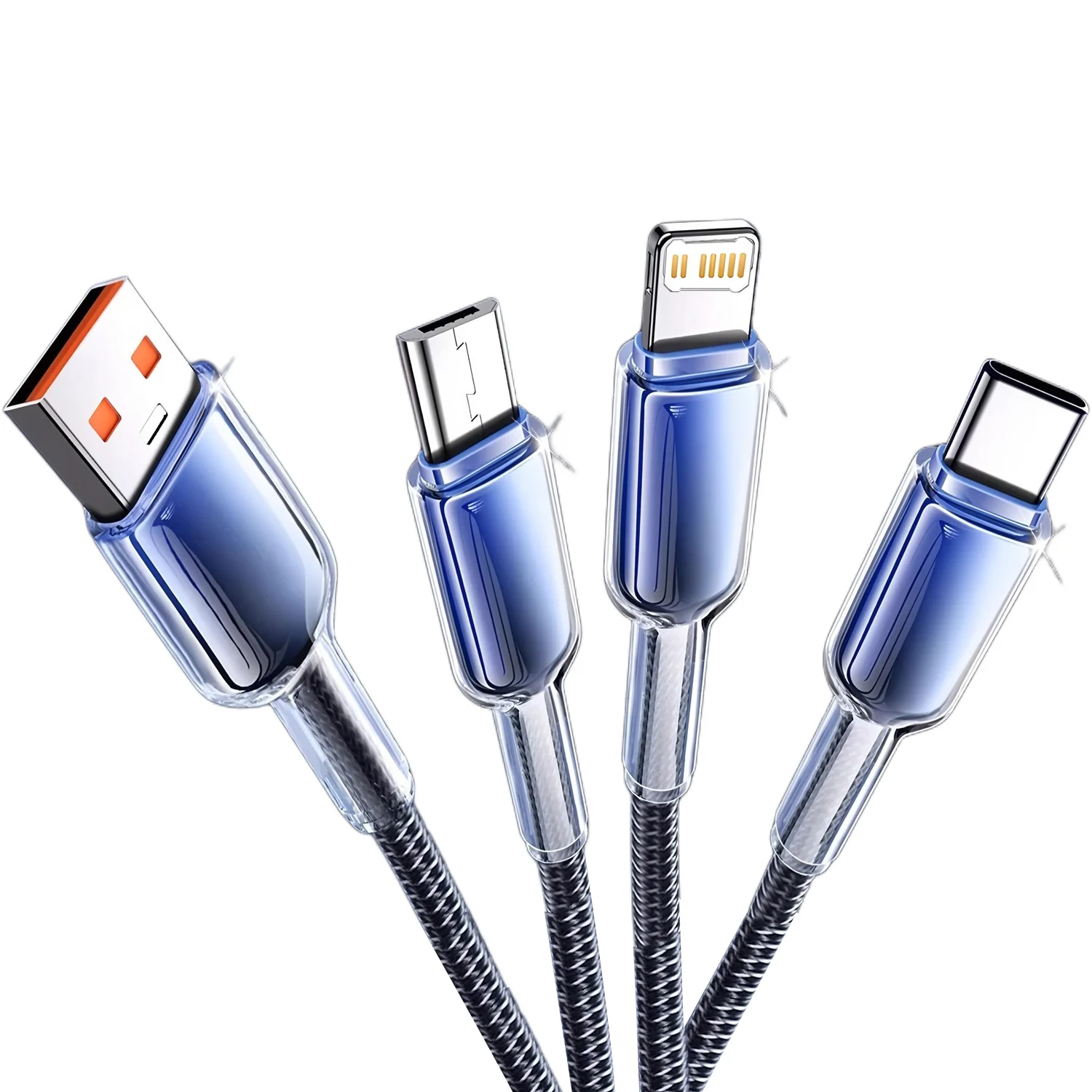 Cable de carga rápida 3 en 1 USB-A a Tipo-C/Micro/iOS para iPhone, Samsung, Xiaomi, Redmi, Huawei, cable de carga USB C multipuerto
