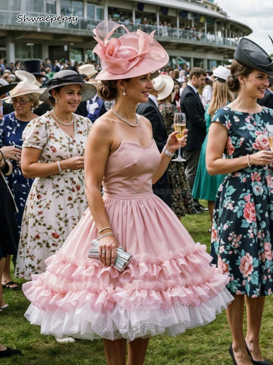 

Винтажное розовое платье для выпускного вечера длиной до колена с оборками, короткое коктейльное платье без бретелек, платье без рукавов по индивидуальному заказу для гостей свадьбы 2026