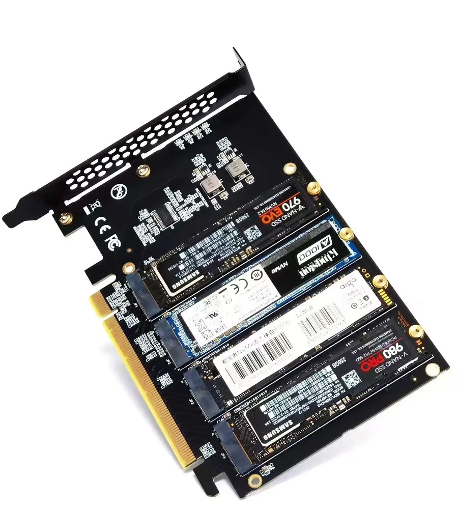 4 portas m.2 nvme ssd para pcie x16 adaptador conversor cartão suporte 2230/2242/2260/2280 host controlador placa de expansão indicador led