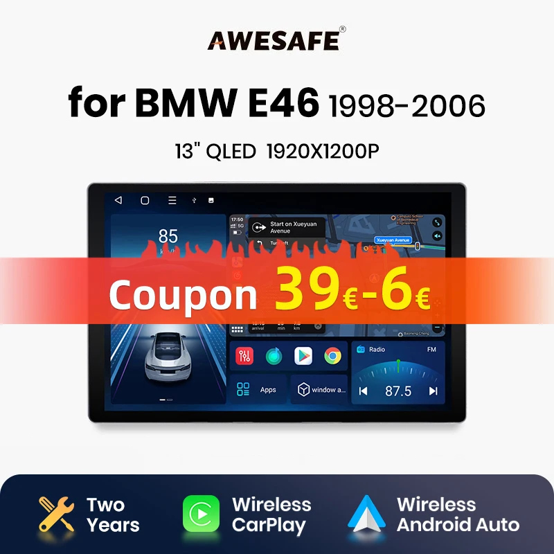 AWESAFE X7 MAX 2K HD Screen Wireless CarPlay Auto Car Radio for BMW E46 M3 318/320/325/330/335 Car Multimedia GPS 2din autoradio