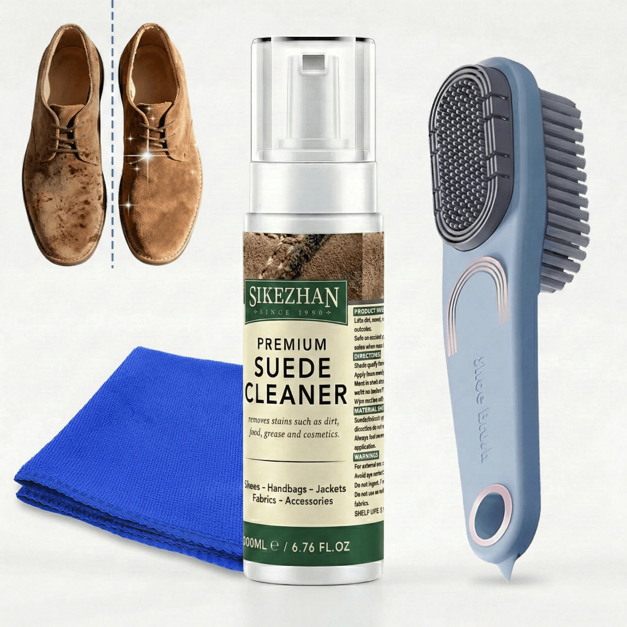 Kit de Limpeza para Calçados de Camurça e Nobuck: Espuma Limpadora, Escova e Toalha para Tênis, Botas, Bolsas e Jaquetas de Couro – Ferramenta de Limpeza Premium