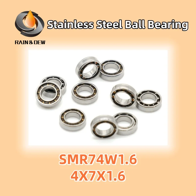 

10 шт. 4x7x1,6 мм открытые подшипники из нержавеющей стали SMR74W1.6, устойчивые к коррозии, высокоточные, внутренний диаметр 4 мм, внешний диаметр 7 мм, ширина 1,6 мм
