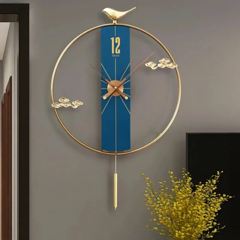 Gold Luxury Wall Clock Metal Wood Large Pendulum Clock Pure Copper Silent Clocks Wall Home Decor Living Room Decoration Gift