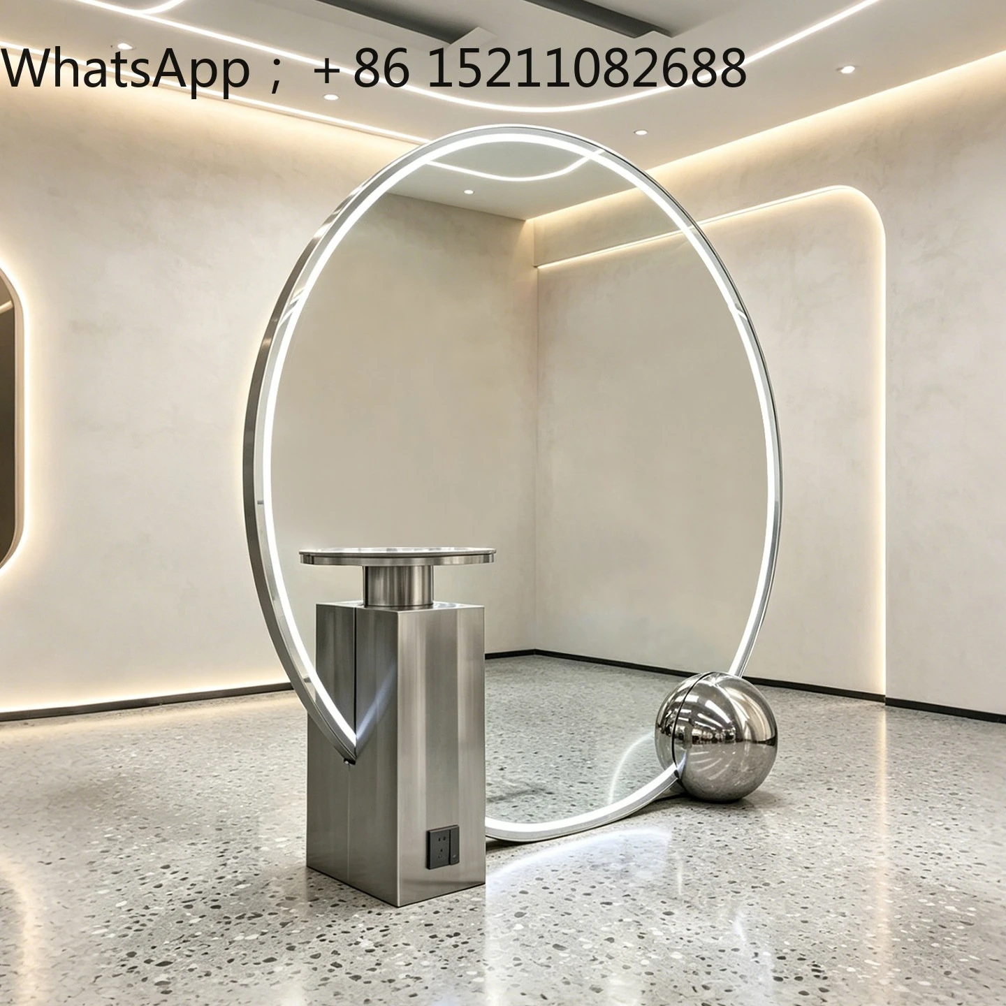 LLY barber shop mirror stainless steel with round mirror hairdressing shop special custom LOGO oversized hair cutting mirror