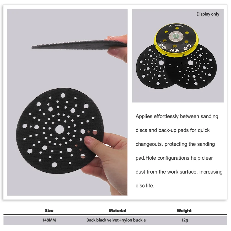 6 Inch 80 Holes Hook and Loop Pad Protection Pad 1 Pcs for Random Orbital Sanders Extends Backing Pad Lifetime
