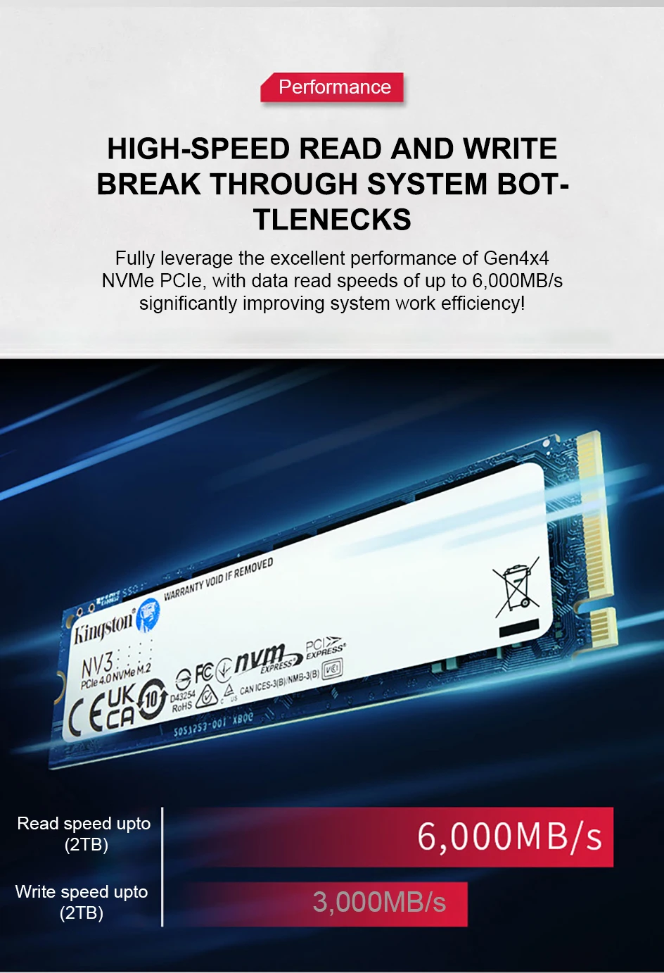 Kingston NV3 SSD PCIe 4.0 Gen 4x4 500GB 1TB 2TB Bis zu 6000 MB/s M.2 2280 NVMe Solid-State-Laufwerk für PC Original-Festplatte – Detail 3