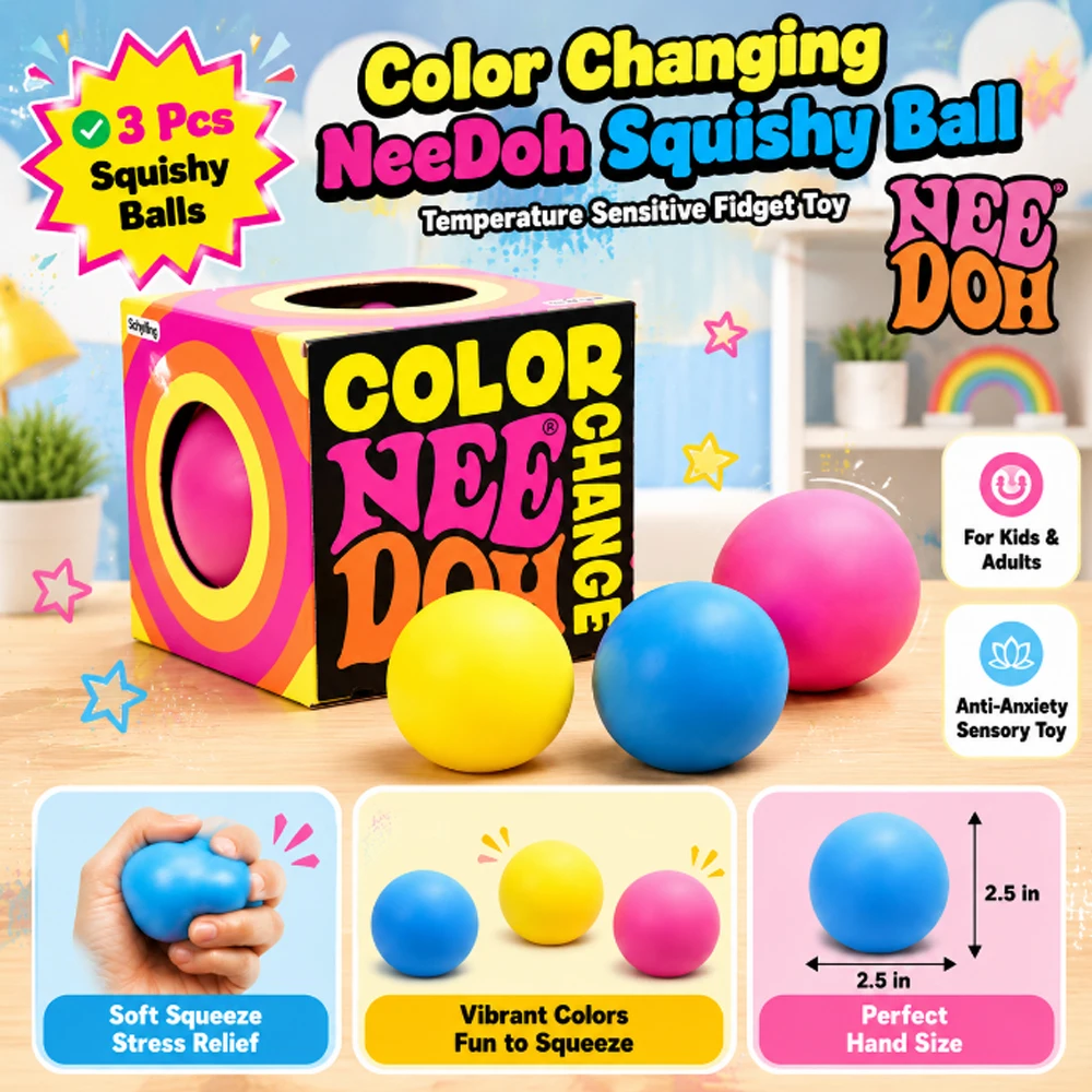 NeeDoh Schylling extrude Color Change Sensory Stress Relief Balls Relief Relieves Anxiety Fidget Squishy Toy bind box Gift