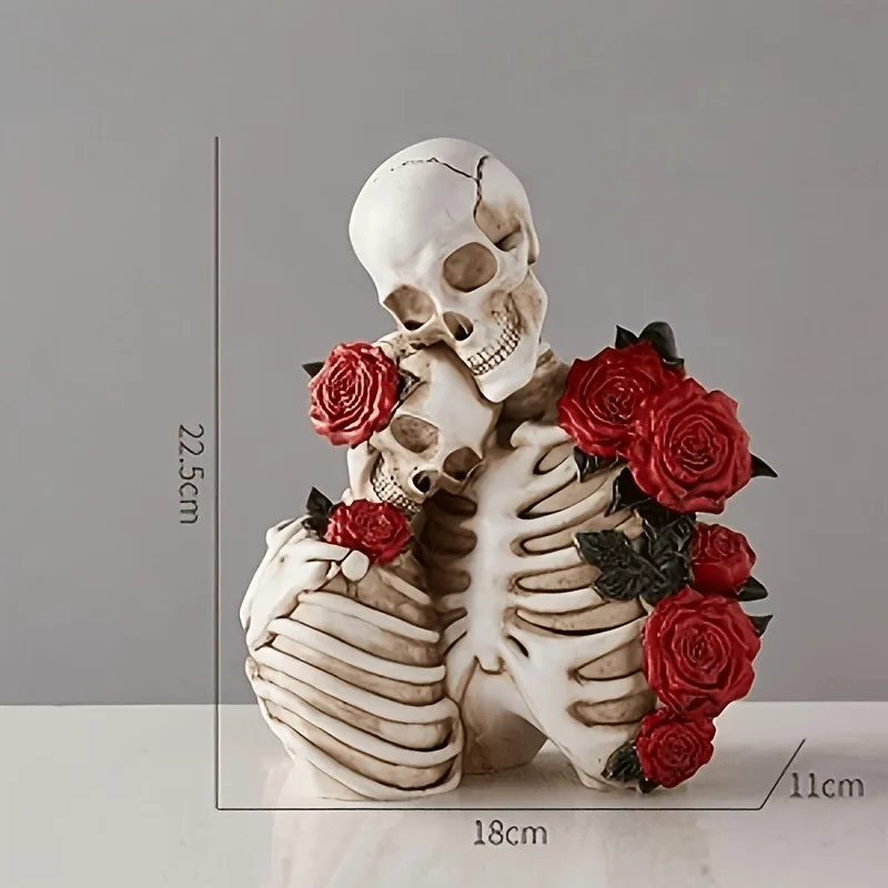 Gothic Couple Resin Skull Model - Gothic Suitable for Halloween Decoration, Retro Gothic Figurine with Male & Female Skulls, Resin Sculpture for Shelf Display, Tabletop Ornament for,, or Themed Events