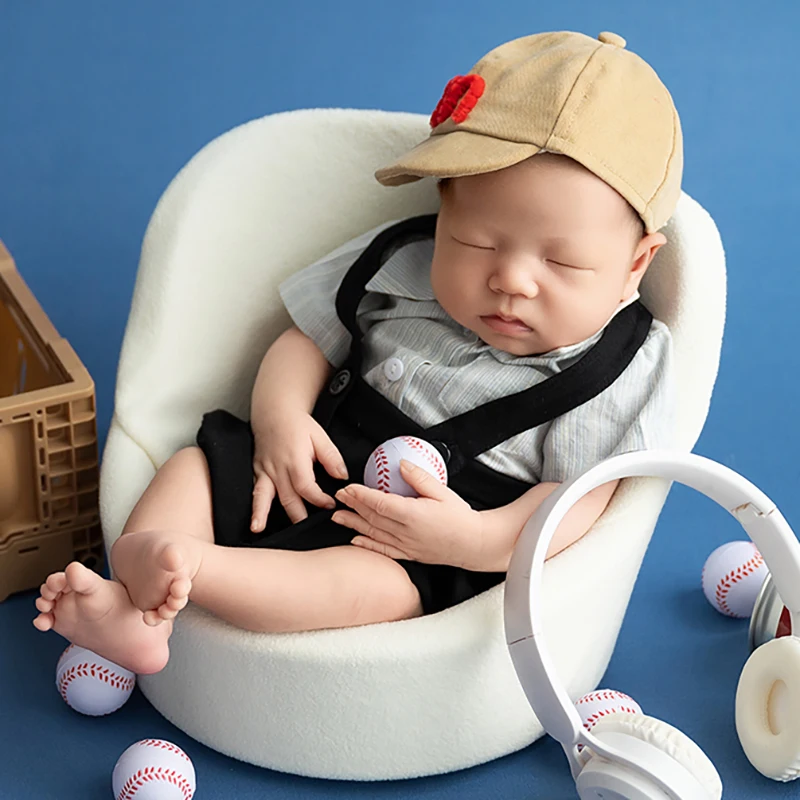 Cool Boy Theme Photography Clothing American Boy Overalls + Top 2pcs/Set Simulation Headphones Props Studio Shooting Background