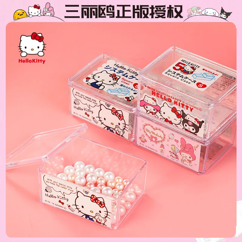 

Sanrio Hello Kitty Storage Box with Cover Stackable Dustproof Jewelry Box Household Transparent Mymelody Portable Small Pill Box