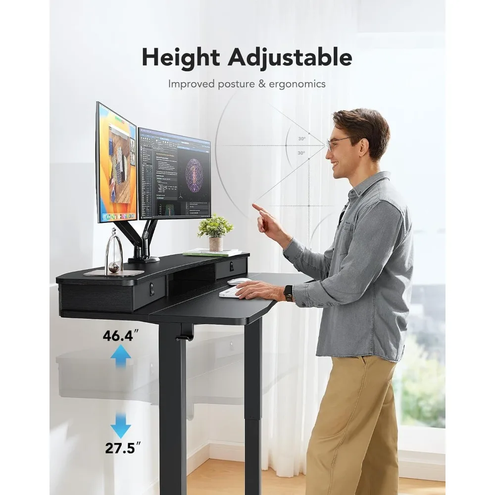 55″ x 26″ Electric Standing Desk with 2 Drawers, C-Clamp Mount Compatible, Height Adjustable Computer Desk, Customized