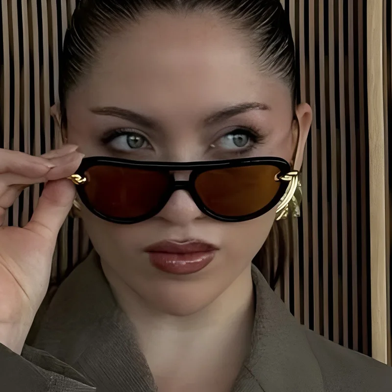 Mode Knoten Doppel Strahl Pilot Sonnenbrille Luxus Marke frauen Personalisierte Sonnenbrille Outdoor Straße Casual Einfache Sonnenbrille – Detail 2