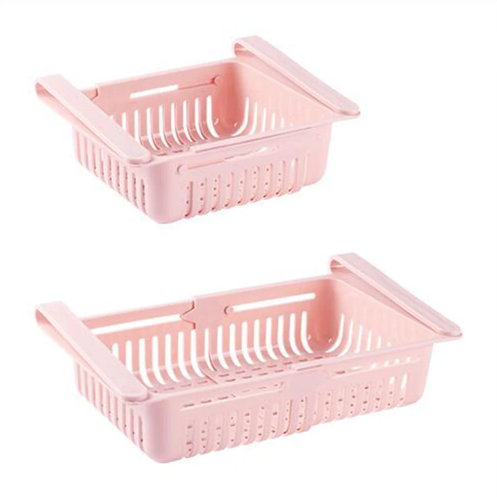 2Pcs Refrigerator Partition Layer Pink Plastic Holder Non-Perforating Rack Space-Saving Practical Home Accessory
