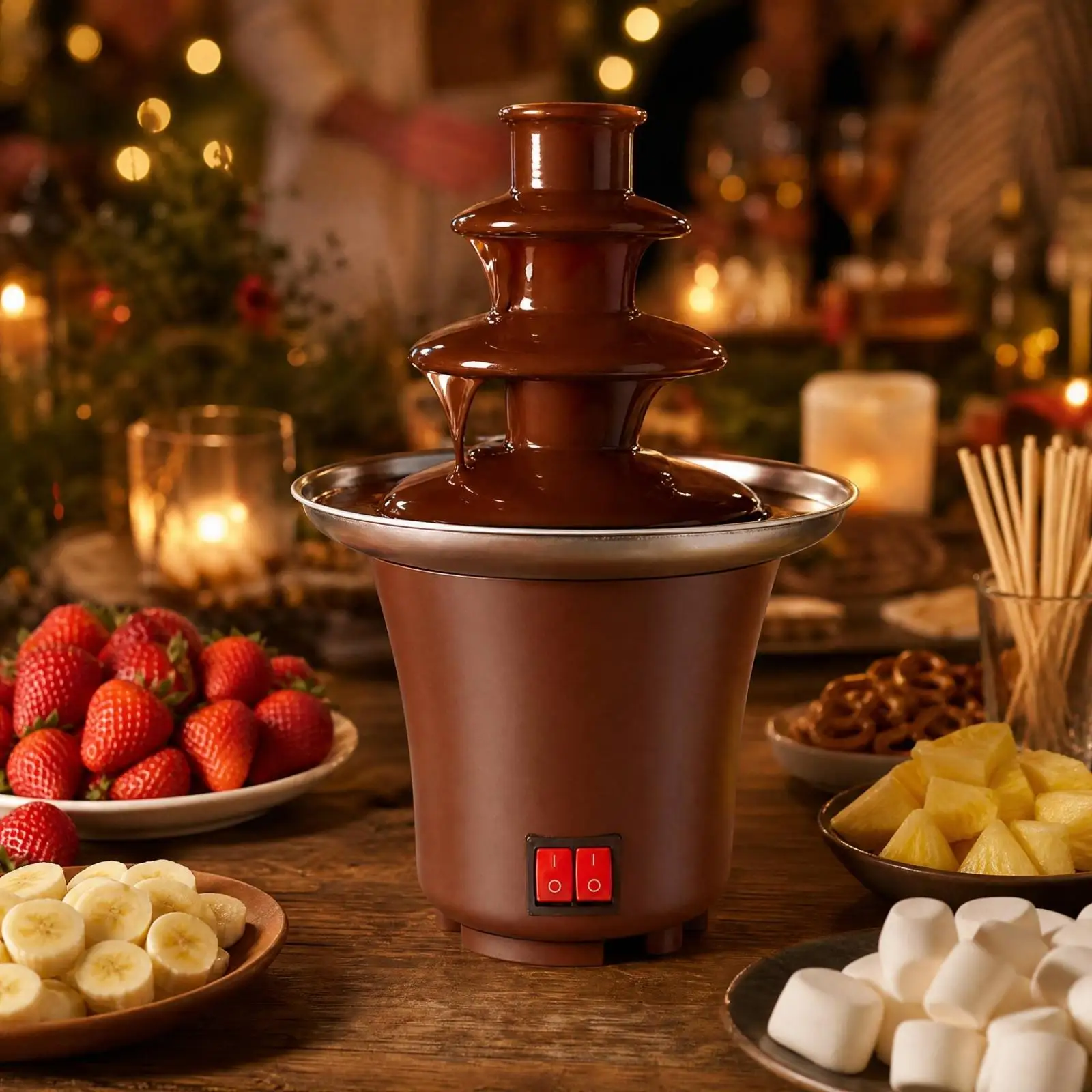 Chocolate Spout Fountain Machine with Three Tier Cones and Electric Heating for Party Table Dessert Buffet Home Entertaining
