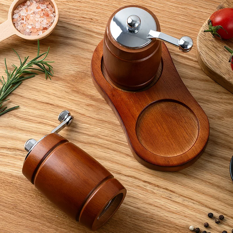 Creative Barrel Pepper Mill Set Solid Wood Manual Sea Salt Black Pepper Grinder Household Kitchen Freshly Black Peppercorns Mill