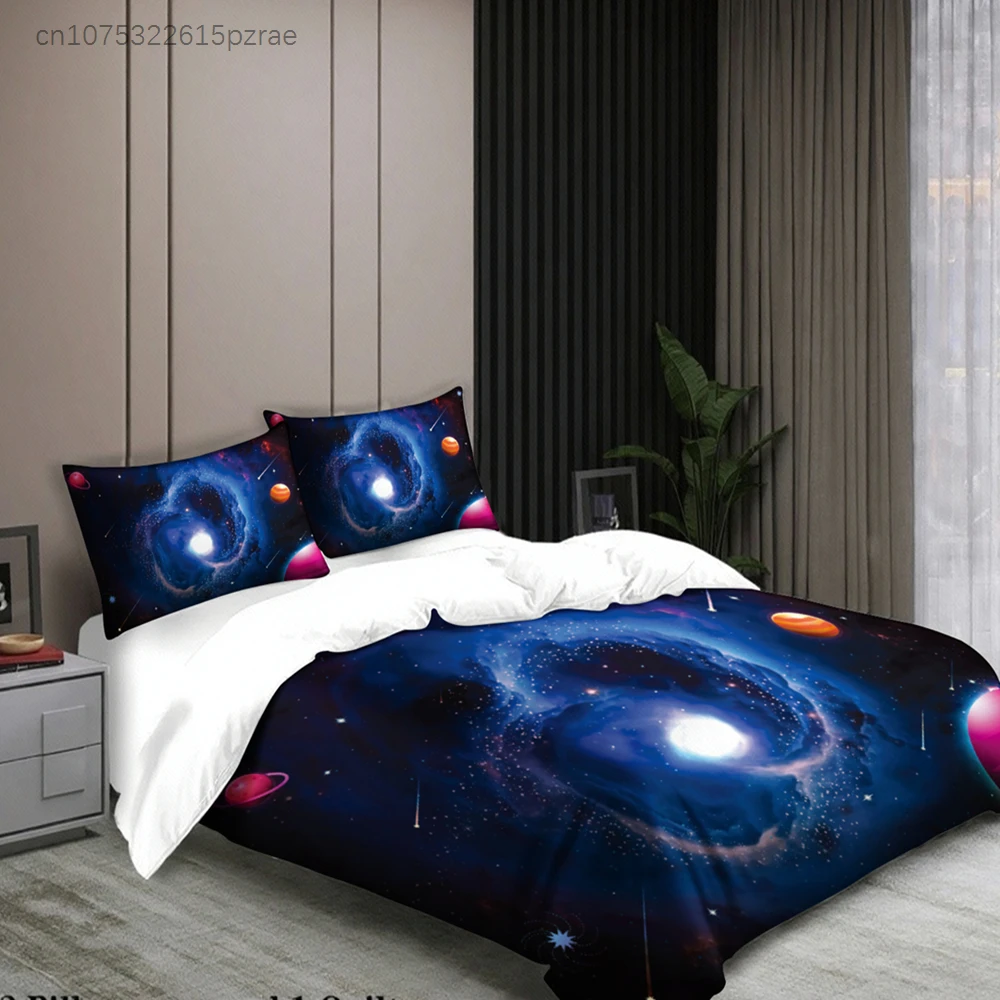 3pcs Space Theme Bedding Sets 3D Printed Planets And Rockets Duvet Cover Sets With Pillowcases No Filling