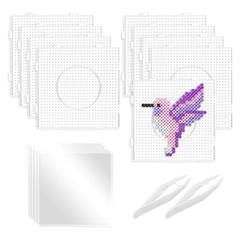 AB68 9 個 5 ミリメートル大型正方形ビーズネイルボードプラスチックビーズボードアイロン紙付き、ビーズピンセット Kidscraft ビーズ用