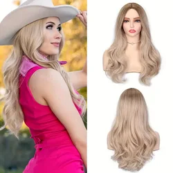 Long Loose Curly Wig for Women Synthetic Wigs Heat Resistant Fiber Wigs Side Middle Part 24inch Blonde Color