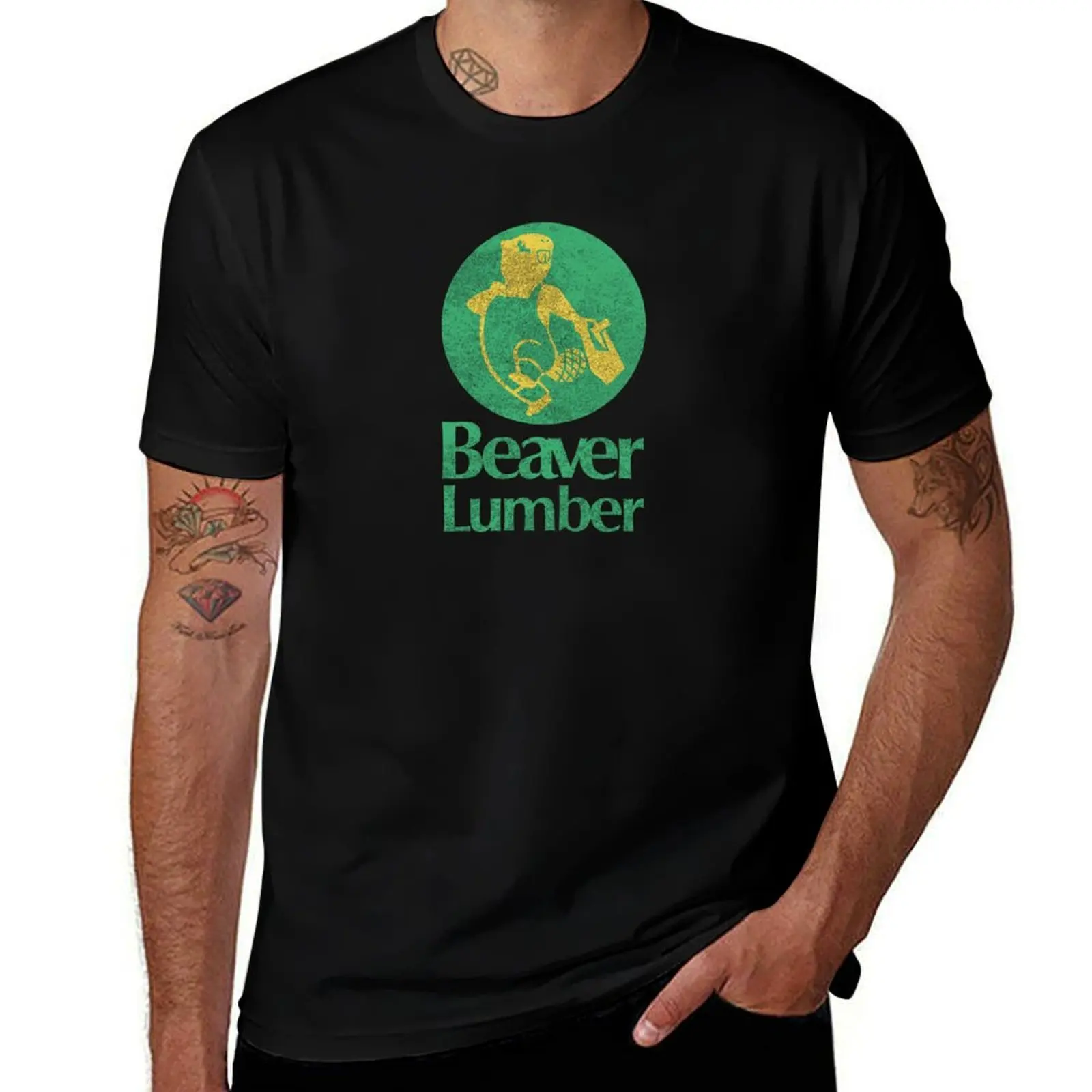 Beaver Lumber Distressed T-Shirt Basic Casual Short Sleeve Cotton Shirt T-Shirt