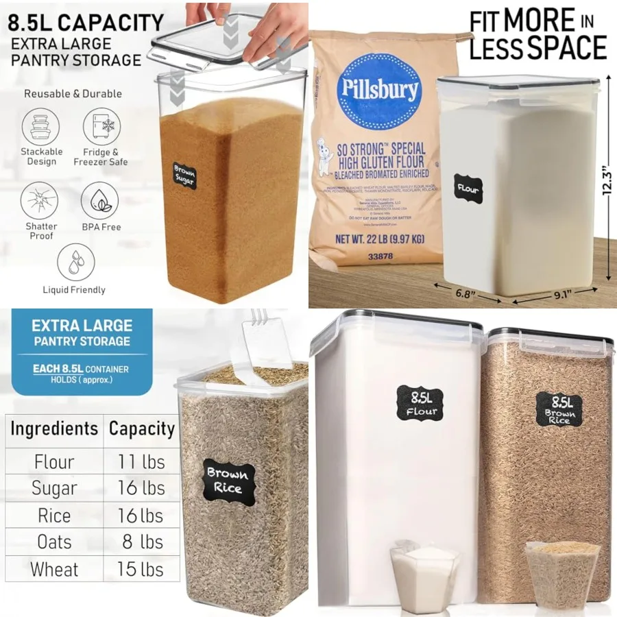 

8.5L/287Oz Extra Large Airtight Food Storage Containers 2 PC with Lids, Kitchen and Pantry Organization Containers for Baking S