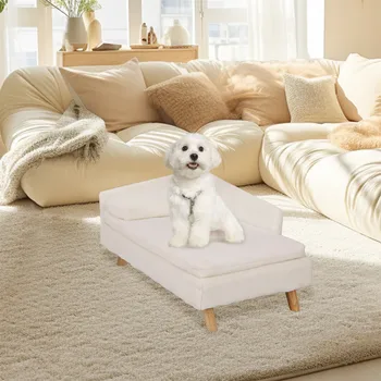 Elevated Pet Bed,Nordic Pet Stool Bed with Cozy Pad Waterproof,Pet Sofa Bed with Sturdy Wood Legs for Small Dog Kitten 2