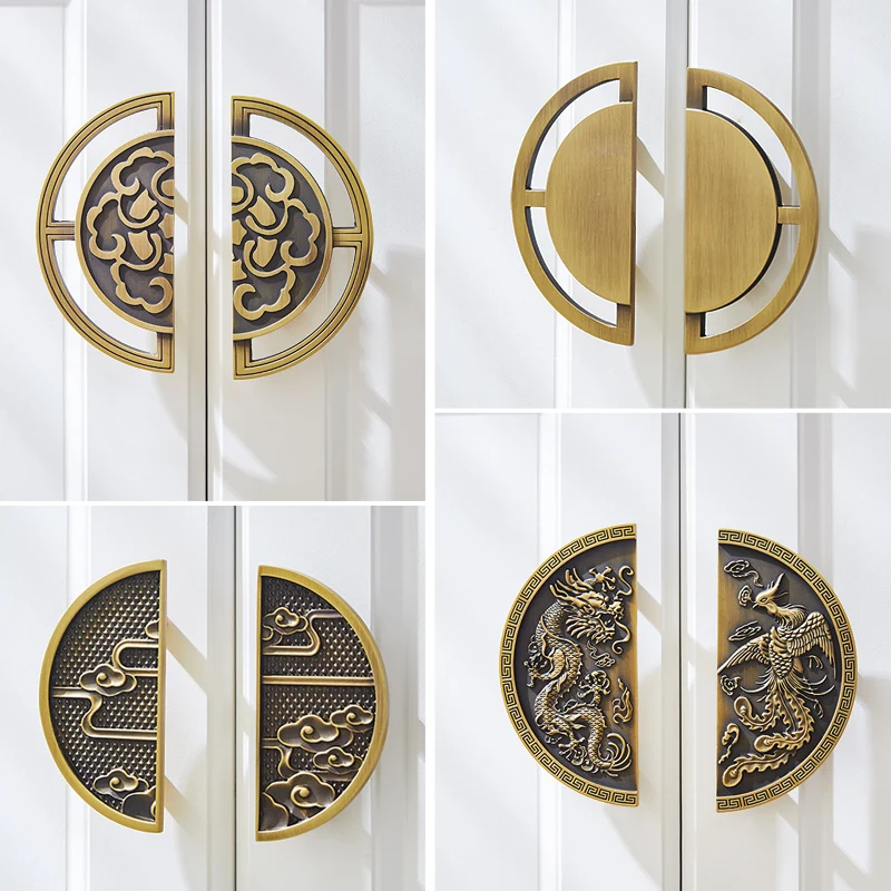 

2PCS/2Pair Solid Brass Semicircle Carved Furniture Pulls Handle Drawer Knobs Cupboard Wardrobe Closet Dresser Cabinet Door Pulls