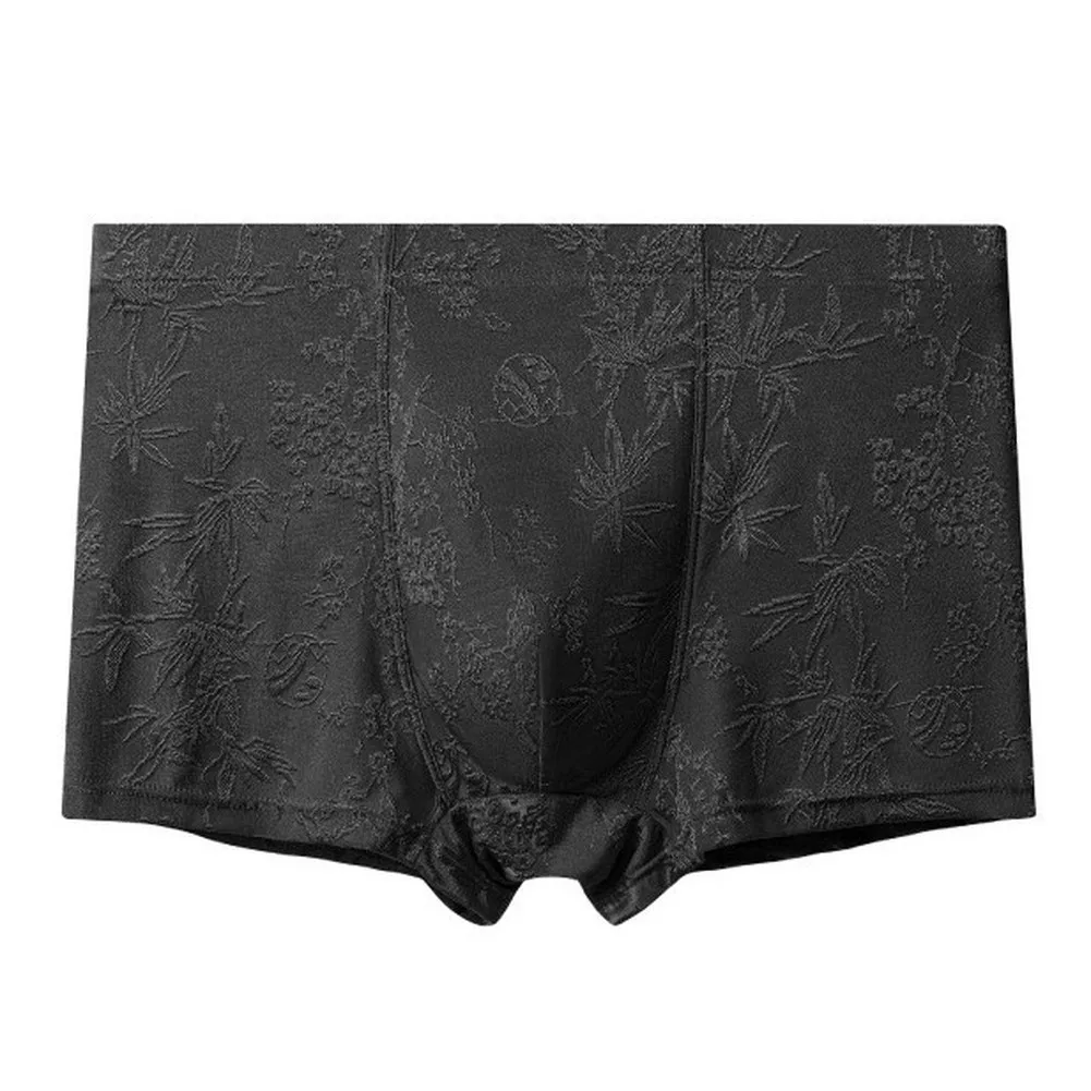 Men Ice Silk Jacquard Boxer Shorts Middle Waist Underwear Solid Male Underpants Stretch Boys Thin Flat Corner Panties