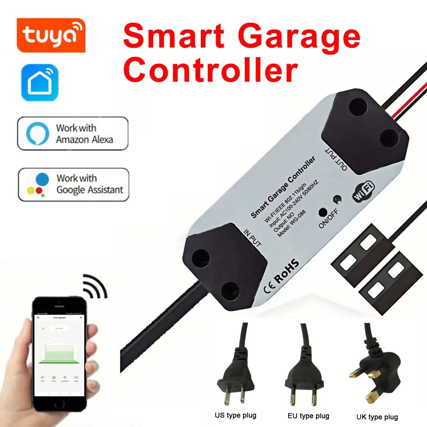

Tuya WiFi Switch Smart Garage Door Opener Controller Work With Alexa Google Home SmartLife/Tuya APP Control No Hub Require