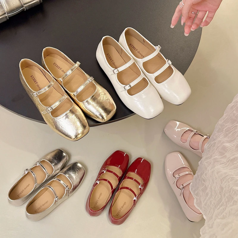 

New Women's Mary Jane Shoes for Women Retro Medium Heel Women's Single Fashion Gloss Soft Comfort Ballet Shoes Zapatos Mujer