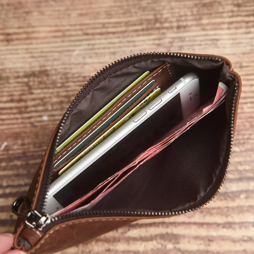 ZRCX Herren-Geldbörse aus echtem Leder mit langem Reißverschluss, erste Schicht aus Rindsleder, ultradünne Jugend-Handtaschen-Geldbörse, trendige Marke, einfache Geldbörse – Detail 18