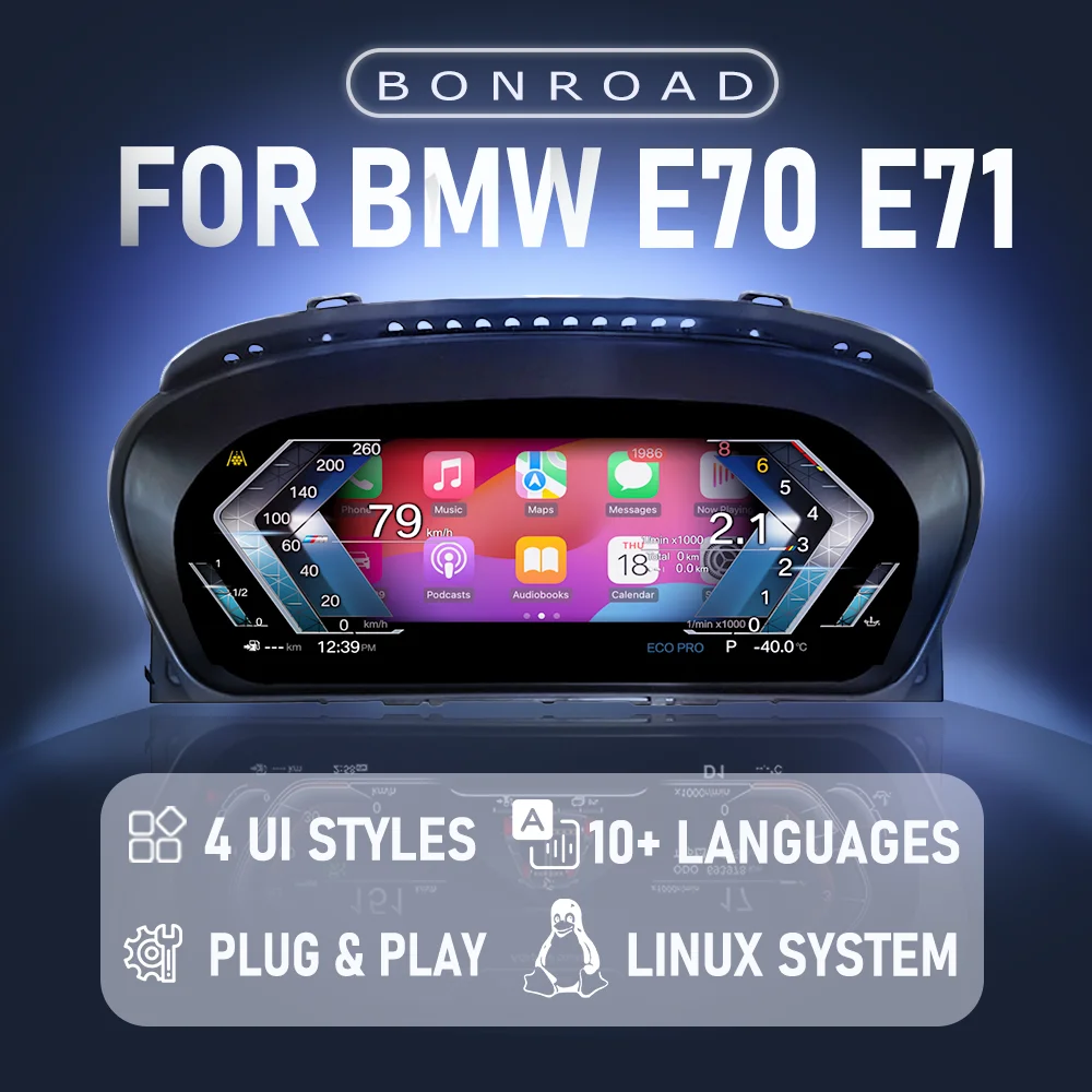 

BONROAD 1920*720P CarPlay Digital Dashboard Paneel Cluster For BMW X5 E70 X6 E71 2006-2013 modify Auto Speedometer Cockpit Voor