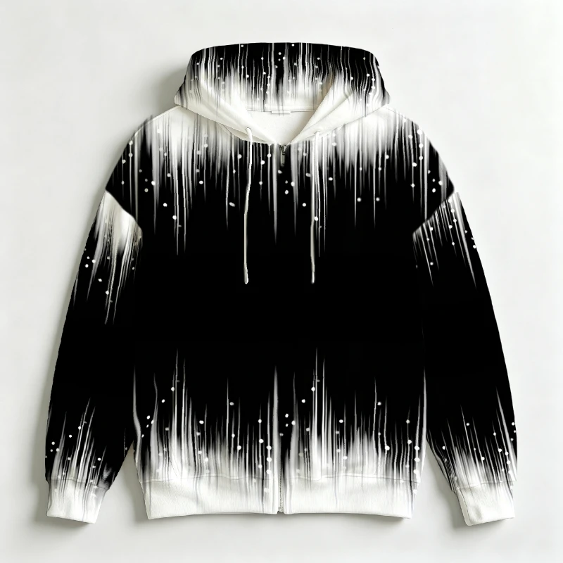 Men Zip Up Hoodie 3D Gradient Abstract Print Drawstring Long Sleeve Casual Sweatshirt Male Outerwear